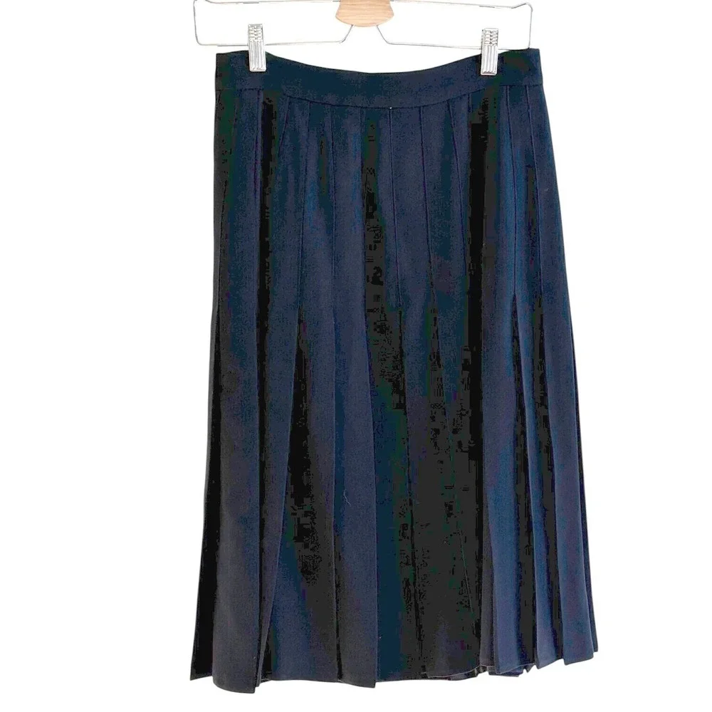 LANVIN Vintage Black Wool‎ Blend Pleated Wrap Skirt Size 42 US 6-8